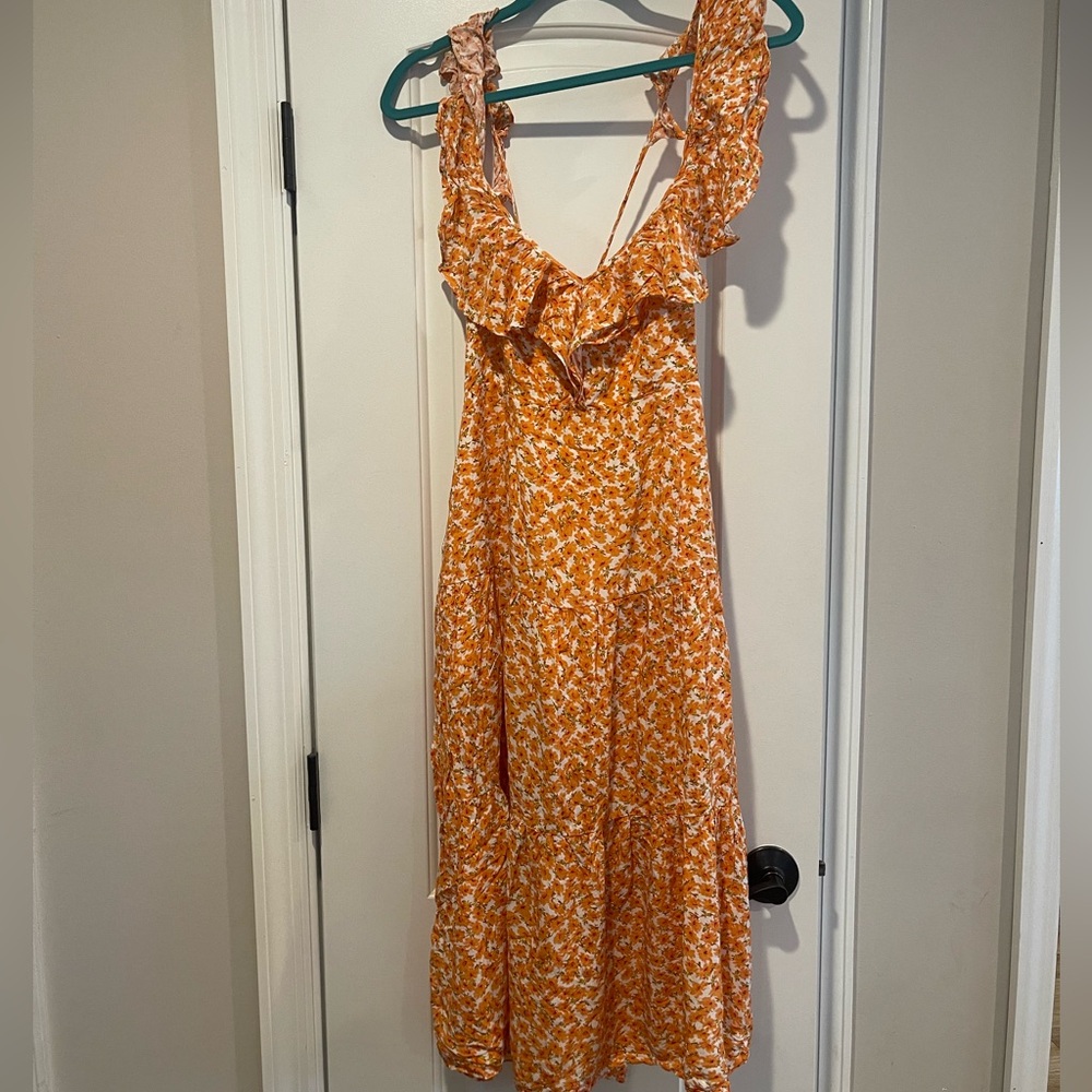 Minkpink organge floral ruffle dress